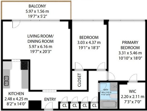 A floor plan of a home showing the living room, dining room, kitchen, and bedrooms.